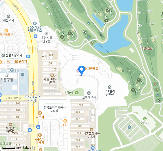 기흥ICT밸리 SK V1에 있는 코드벡터 위치와 주변 도로를 표시한 카카오 약도
